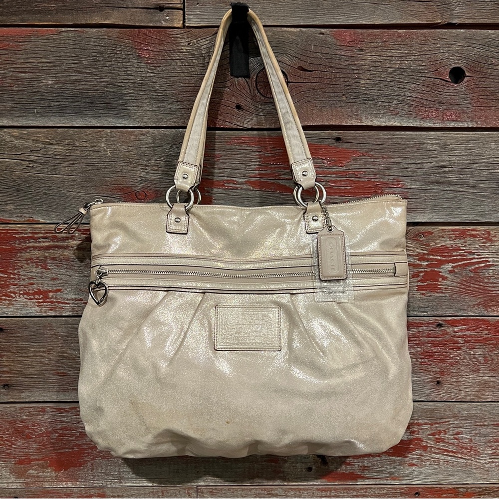 COACH POPPY METALLIC SATEEN GOLD CHAMPAGNE LARGE TOTE  #H1281-F20441